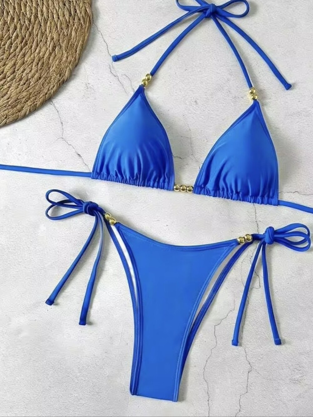 NWOT Venus Inspired Blue Triangle Tie Bikini - Classic Two-Piece Swimwear - Picture 2 of 4